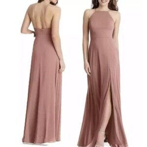Lovely Lela Size 12R Desert Rose Sleeveless High Neck Chiffon Gown Formal